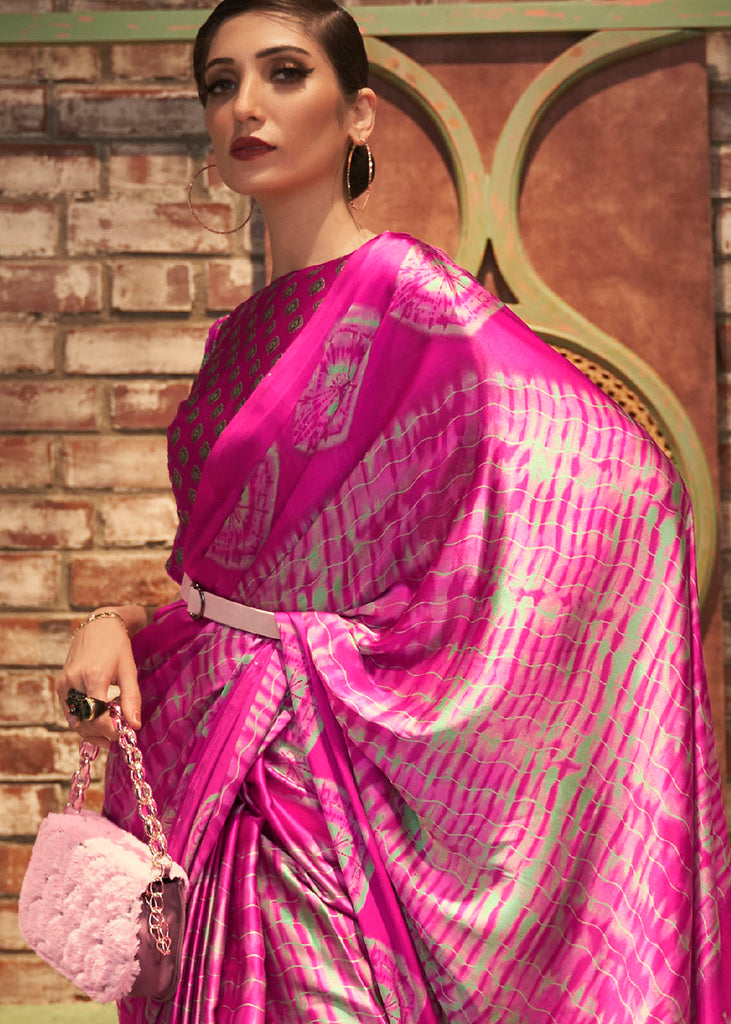 Magenta Pink Designer Satin Crepe Printed Saree : Top Pick Clothsvilla