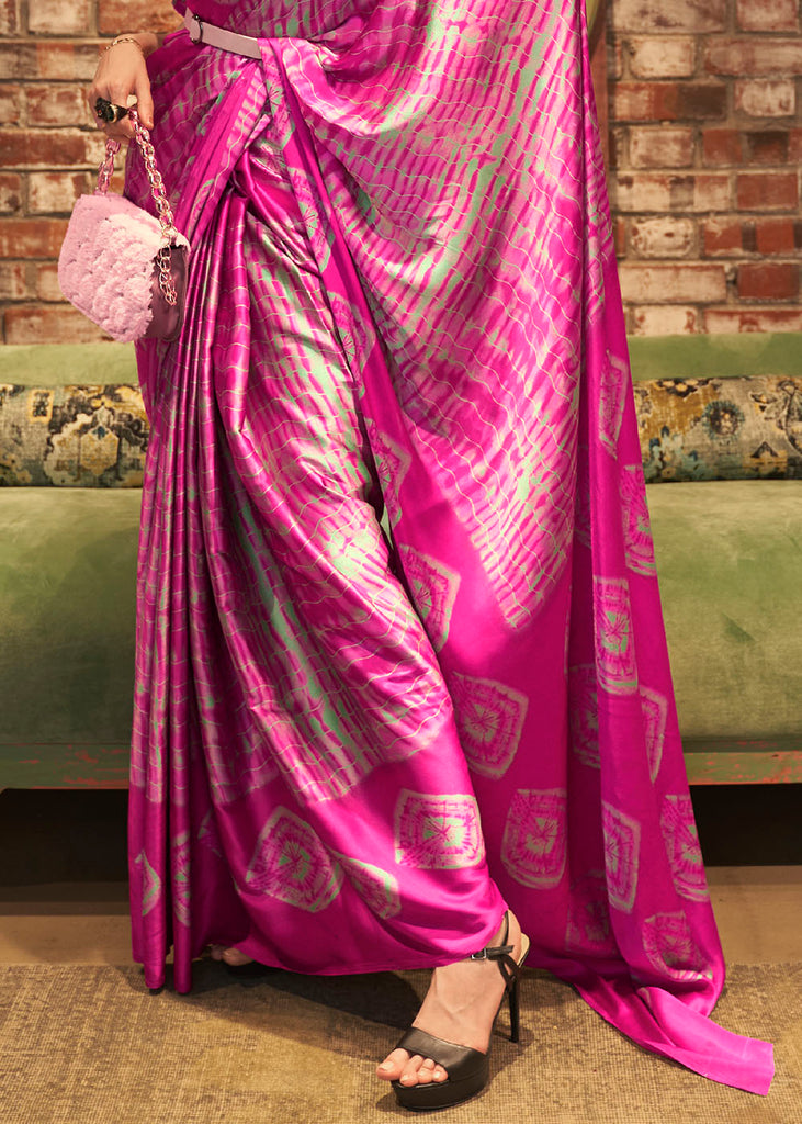 Magenta Pink Designer Satin Crepe Printed Saree : Top Pick Clothsvilla
