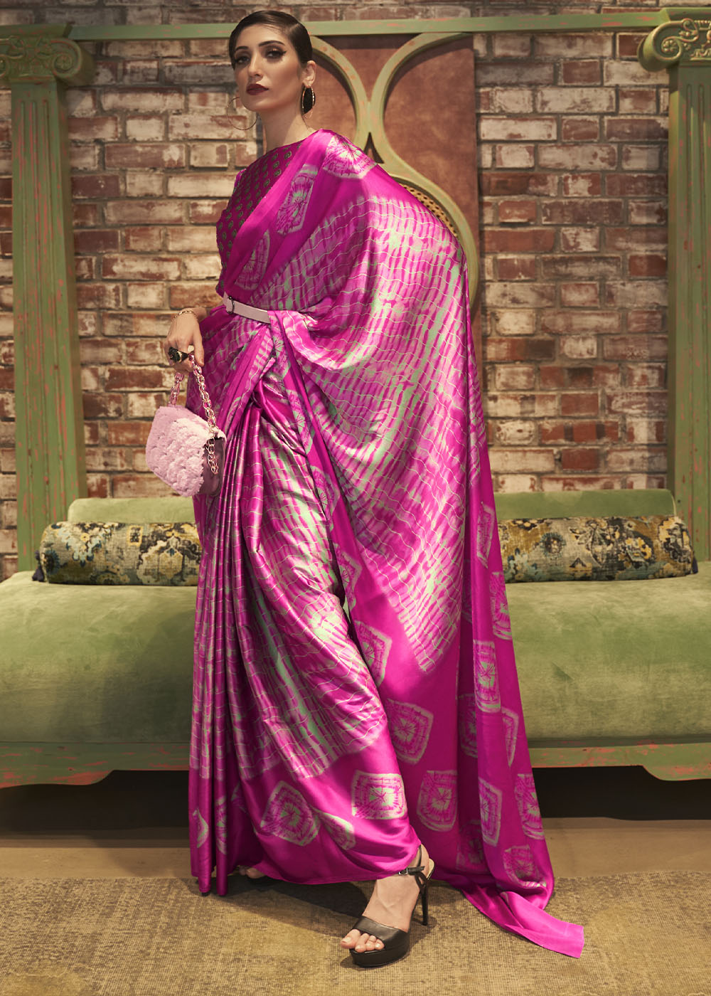 Magenta Pink Designer Satin Crepe Printed Saree : Top Pick Clothsvilla Main image