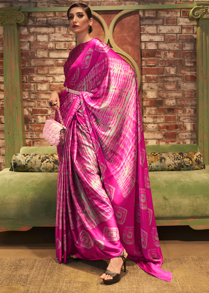 Magenta Pink Designer Satin Crepe Printed Saree : Top Pick Clothsvilla