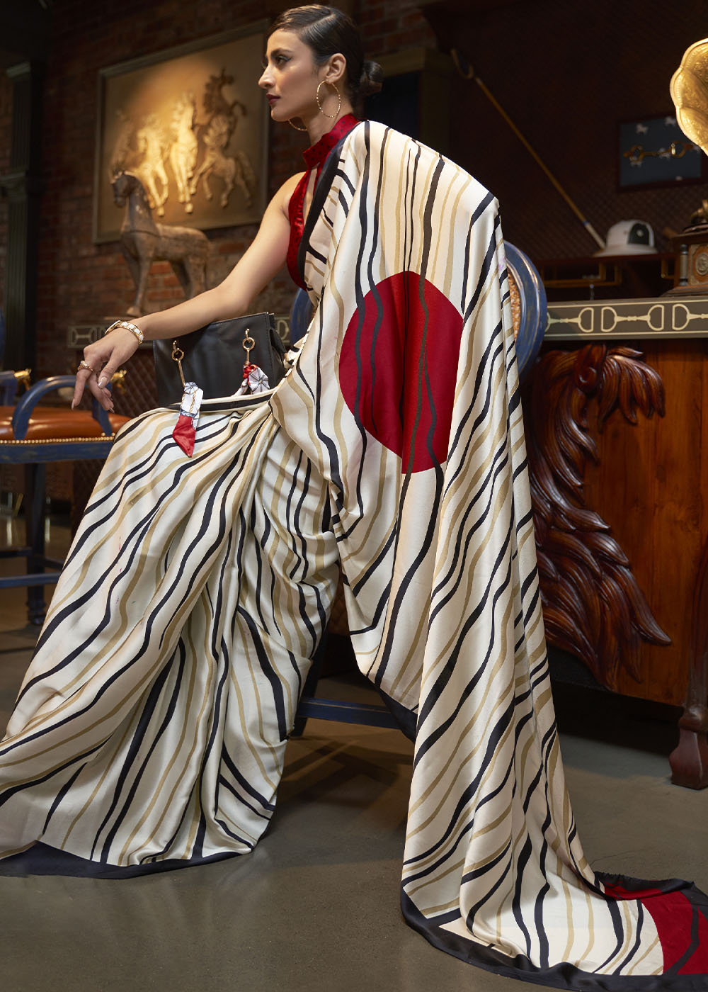 Daisy White Designer Satin Crepe Printed Saree : Top Pick Clothsvilla