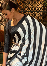 Load image into Gallery viewer, White &amp; Black Designer Satin Crepe Printed Saree : Top Pick Clothsvilla