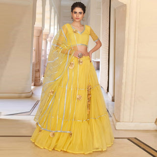 Lightning Yellow Gota Patti Pattern work Lehenga choli ClothsVilla