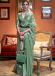 Load image into Gallery viewer, Bermuda Green Woven Linen Silk Saree Clothsvilla