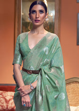 Load image into Gallery viewer, Bermuda Green Woven Linen Silk Saree Clothsvilla