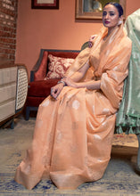Load image into Gallery viewer, Melon Orange Woven Linen Silk Saree Clothsvilla