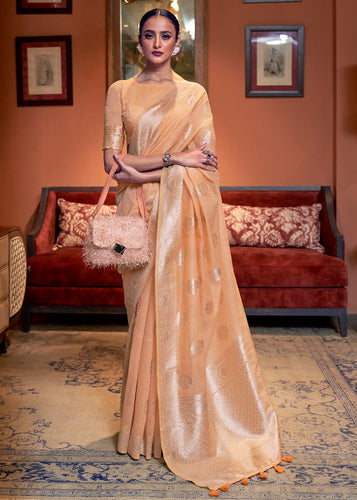 Melon Orange Woven Linen Silk Saree Clothsvilla