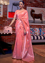 Load image into Gallery viewer, Coral Pink Woven Linen Silk Saree Clothsvilla