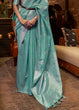 Load image into Gallery viewer, Oceanic Teal Blue Woven Linen Silk Saree Clothsvilla