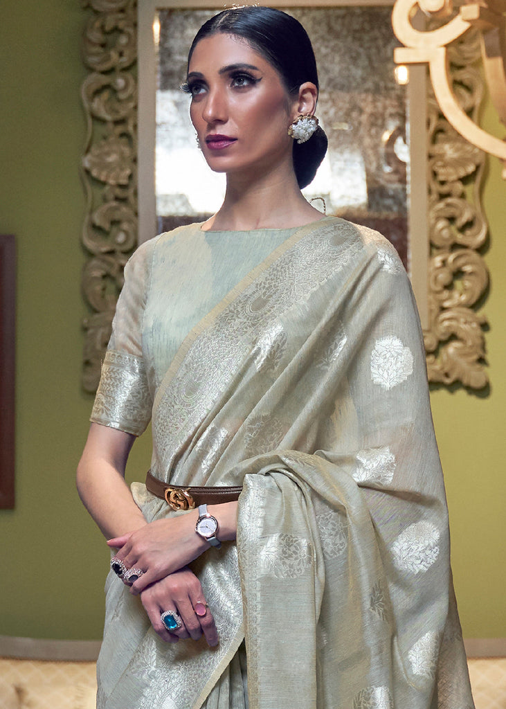 Rhino Grey Woven Linen Silk Saree Clothsvilla