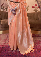 Load image into Gallery viewer, Salmon Orange Woven Linen Silk Saree Clothsvilla