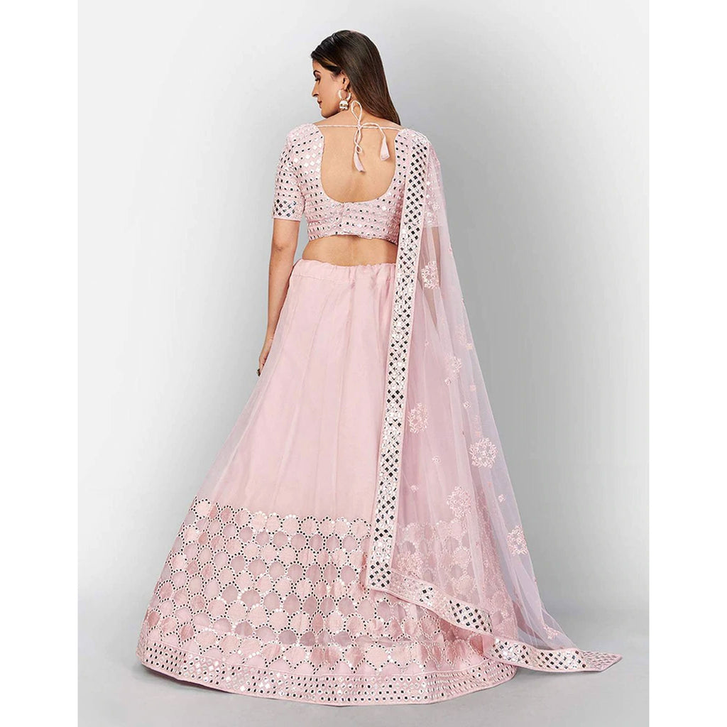 Baby Pink Thread and Foil Mirror Cutwork Lehenga choli ClothsVilla