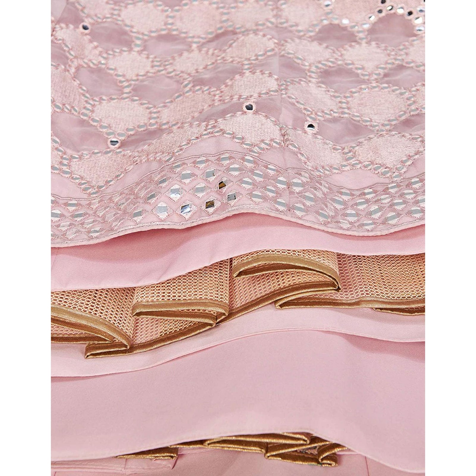 Baby Pink Thread and Foil Mirror Cutwork Lehenga choli ClothsVilla