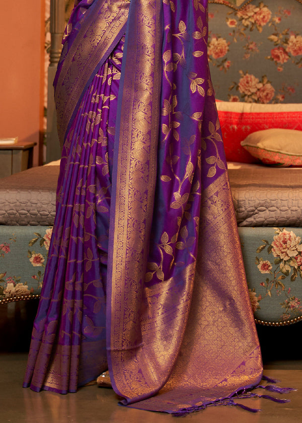 Lollipop Purple Woven Floral Banarasi Silk Saree Clothsvilla