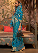 Load image into Gallery viewer, Dark Cerulean Blue Woven Floral Banarasi Silk Saree Clothsvilla