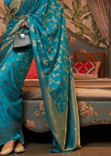 Load image into Gallery viewer, Dark Cerulean Blue Woven Floral Banarasi Silk Saree Clothsvilla