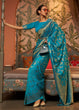 Load image into Gallery viewer, Dark Cerulean Blue Woven Floral Banarasi Silk Saree Clothsvilla