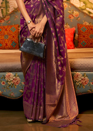 Byzantine Purple Woven Floral Banarasi Silk Saree Clothsvilla