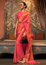 Load image into Gallery viewer, Pink &amp; Orange Woven Floral Banarasi Silk Saree Clothsvilla