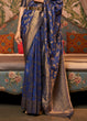 Load image into Gallery viewer, Dark Whale Blue Woven Floral Banarasi Silk Saree Clothsvilla