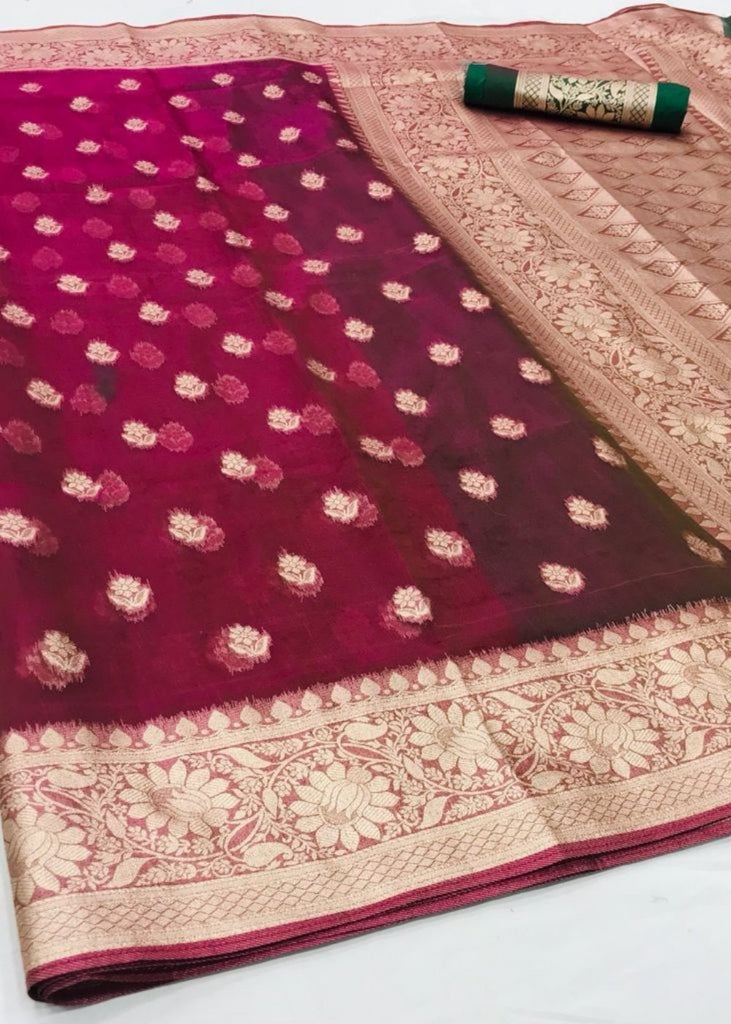 Hibiscus Purple Zari Woven Organza Silk Saree Clothsvilla