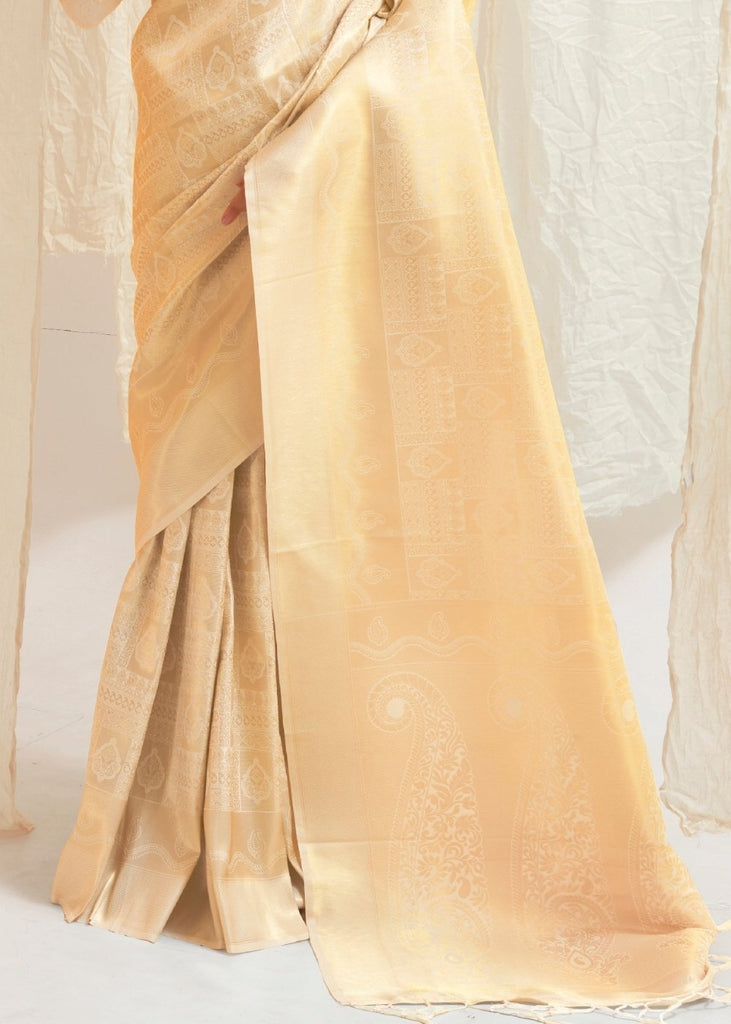 Cream White & Golden Blend Kanjivaram Silk Saree Clothsvilla