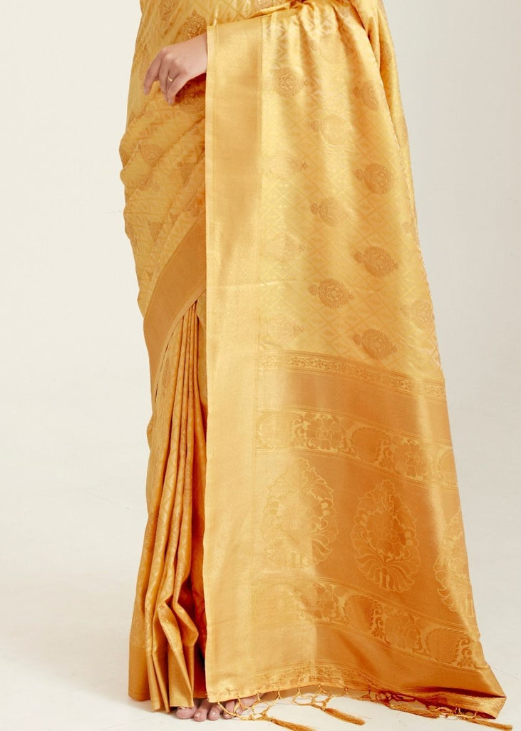 Poppy Golden Zari Butta Woven Banasari Silk Saree Clothsvilla