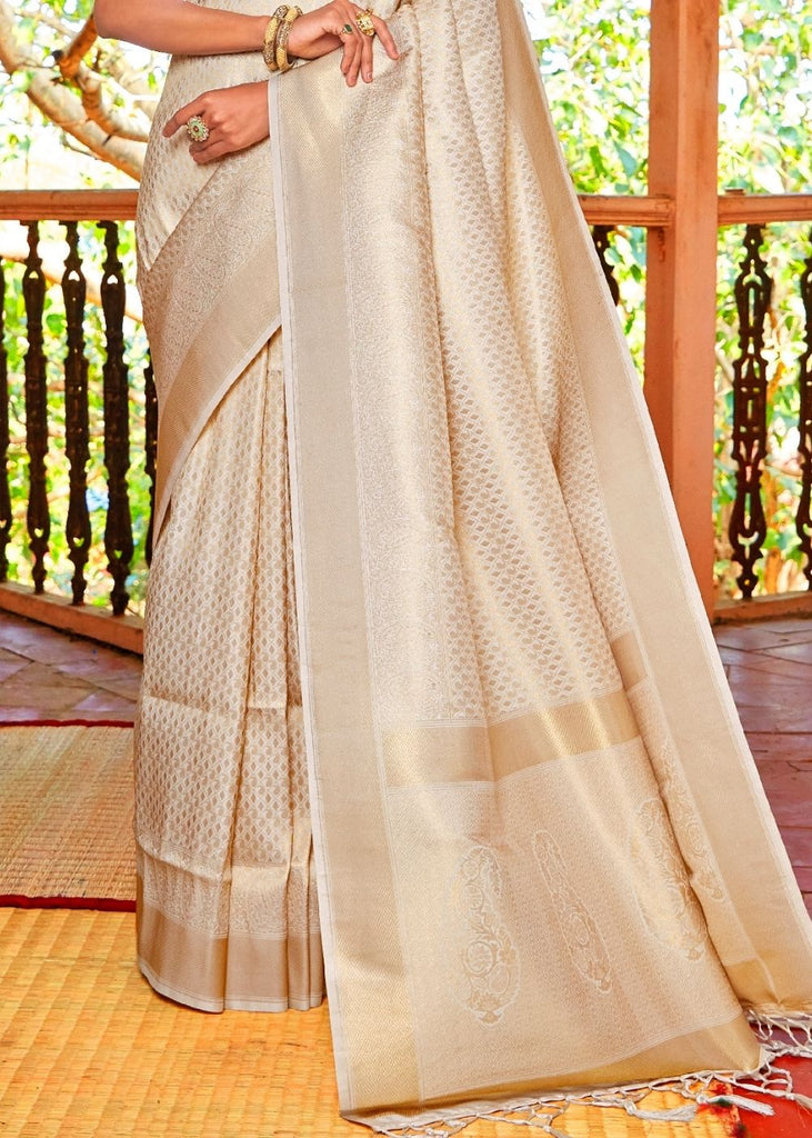 Ivory White Woven Kanjivaram Saree:Limited Edition Clothsvilla