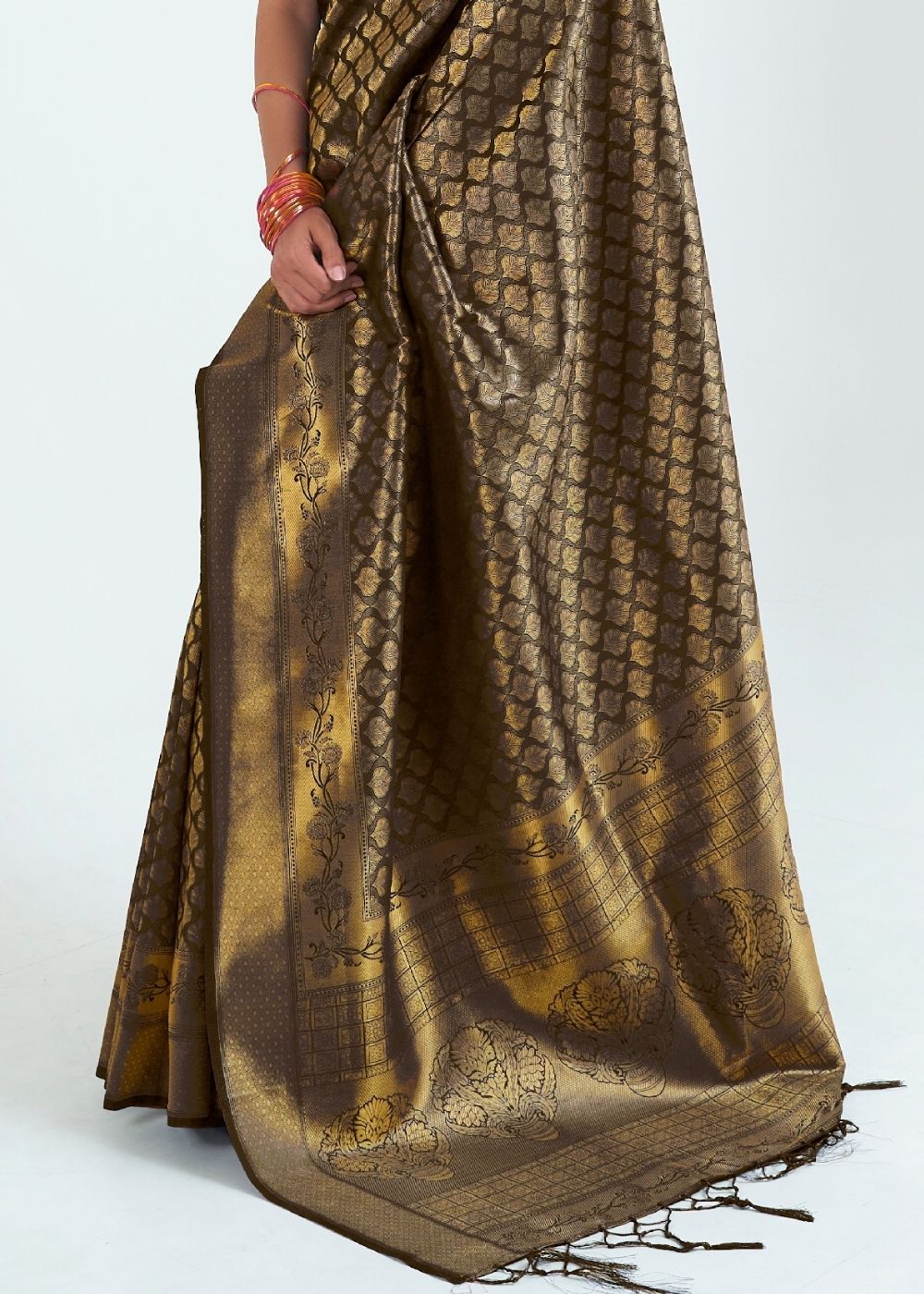 Midnight Black Woven Kanjivaram Silk Saree : Limited Edition Clothsvilla