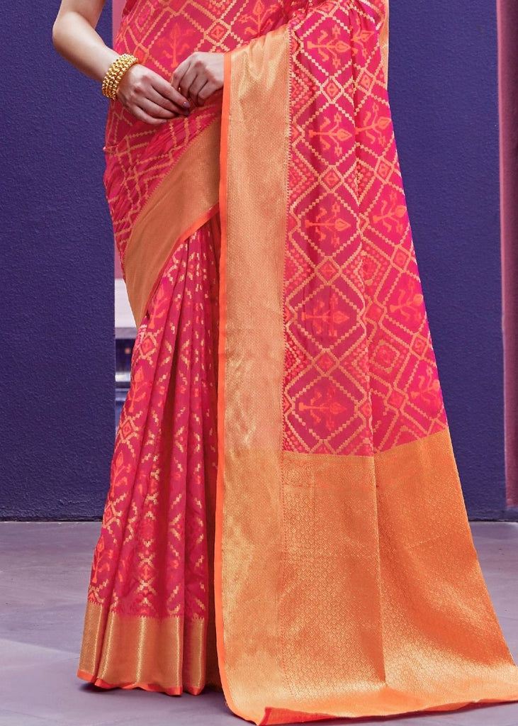 Strawberry Pink Woven Patola Silk Saree Clothsvilla