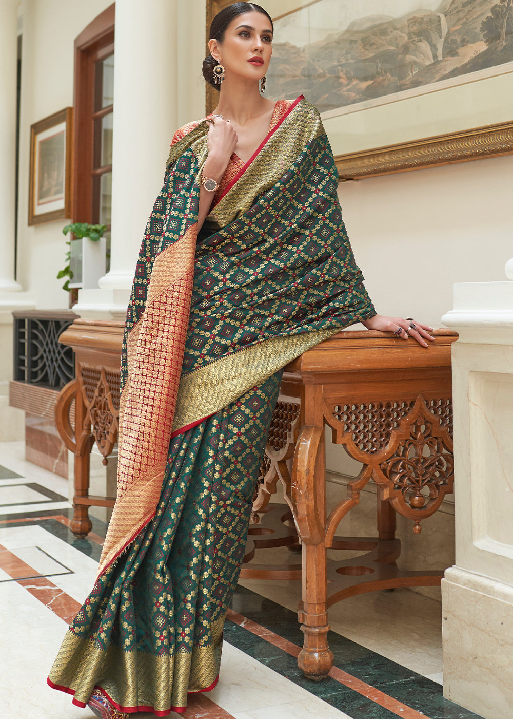 Opal Green Handloom Patola Weave Silk Saree Clothsvilla Main image