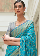 Load image into Gallery viewer, Cerulean Blue Handloom Patola Weave Silk Saree Clothsvilla