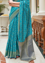 Load image into Gallery viewer, Cerulean Blue Handloom Patola Weave Silk Saree Clothsvilla