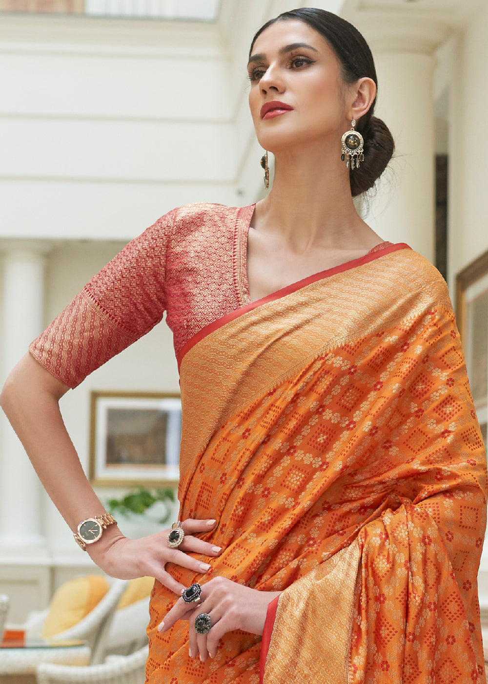 Peel Orange Handloom Patola Weave Silk Saree Clothsvilla