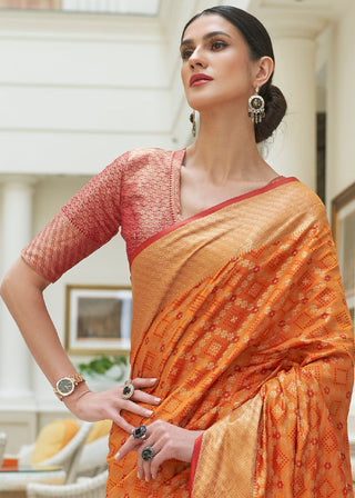 Peel Orange Handloom Patola Weave Silk Saree Clothsvilla