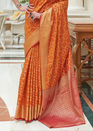 Peel Orange Handloom Patola Weave Silk Saree Clothsvilla
