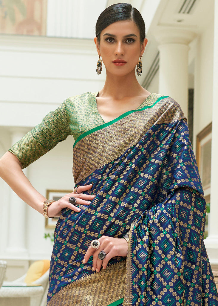 Navy Blue Handloom Patola Weave Silk Saree Clothsvilla