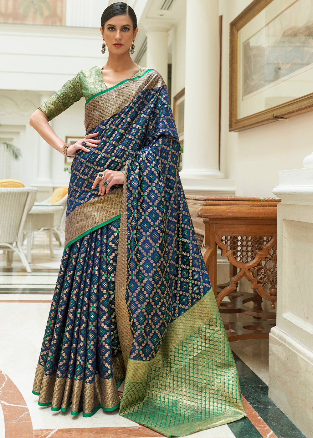 Navy Blue Handloom Patola Weave Silk Saree Clothsvilla Main image