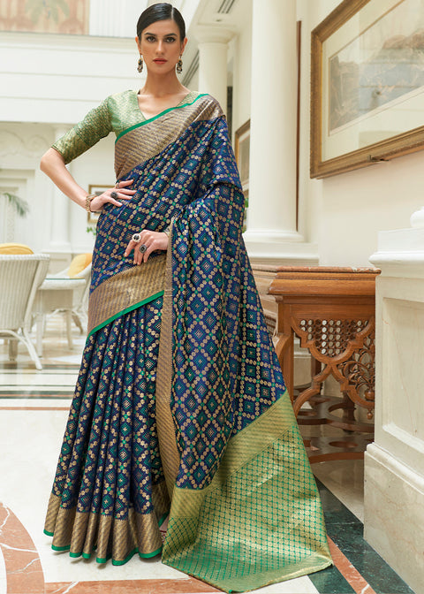 Navy Blue Handloom Patola Weave Silk Saree Clothsvilla Main image