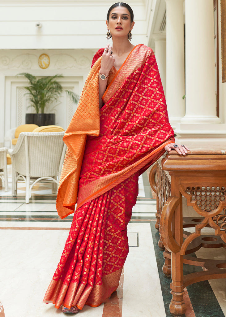 Crimson Red Handloom Patola Weave Silk Saree Clothsvilla