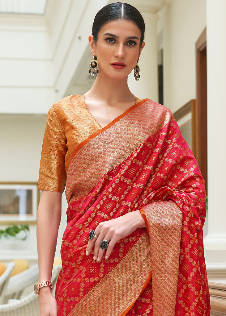 Crimson Red Handloom Patola Weave Silk Saree Clothsvilla