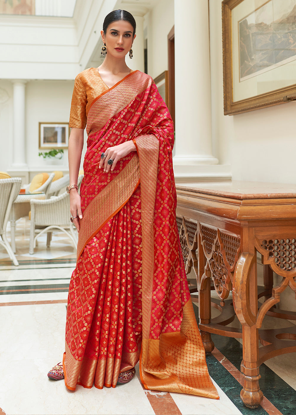 Crimson Red Handloom Patola Weave Silk Saree Clothsvilla