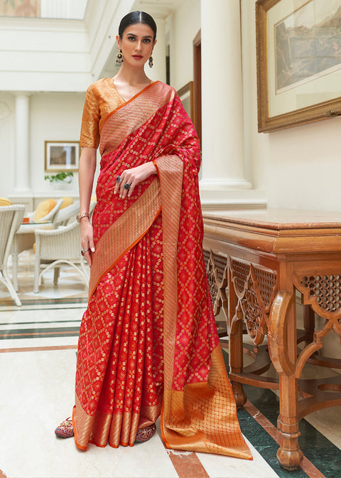 Crimson Red Handloom Patola Weave Silk Saree Clothsvilla Main image