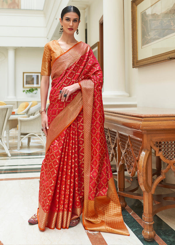 Crimson Red Handloom Patola Weave Silk Saree Clothsvilla