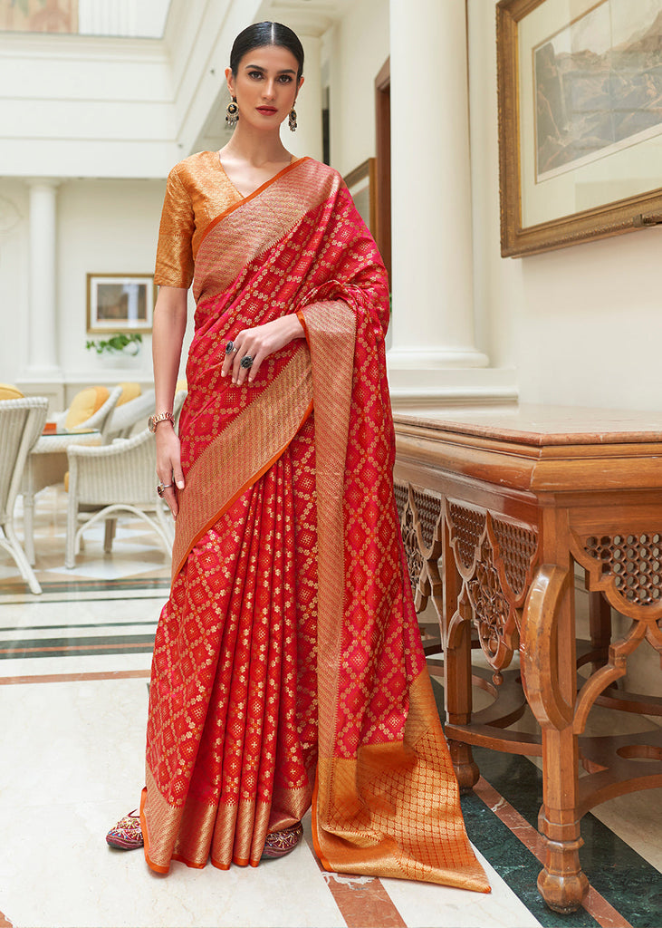 Crimson Red Handloom Patola Weave Silk Saree Clothsvilla