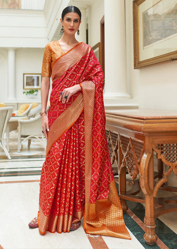 Crimson Red Handloom Patola Weave Silk Saree Clothsvilla