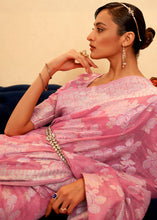 Load image into Gallery viewer, Flamingo Pink Chikankari Weaving Banarasi Cotton Silk Saree Clothsvilla