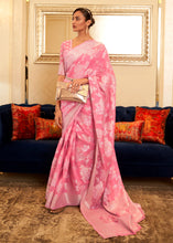Load image into Gallery viewer, Flamingo Pink Chikankari Weaving Banarasi Cotton Silk Saree Clothsvilla
