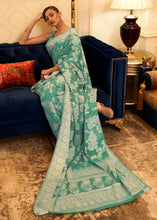Load image into Gallery viewer, Caribbean Green Chikankari Weaving Banarasi Cotton Silk Saree Clothsvilla