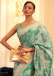 Load image into Gallery viewer, Caribbean Green Chikankari Weaving Banarasi Cotton Silk Saree Clothsvilla